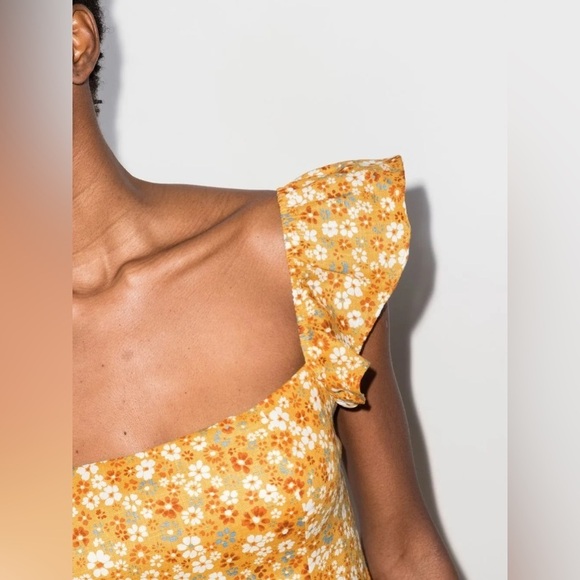 REFORMATION Lucila Linen Yellow Midi Dress 2 - Picture 4 of 10